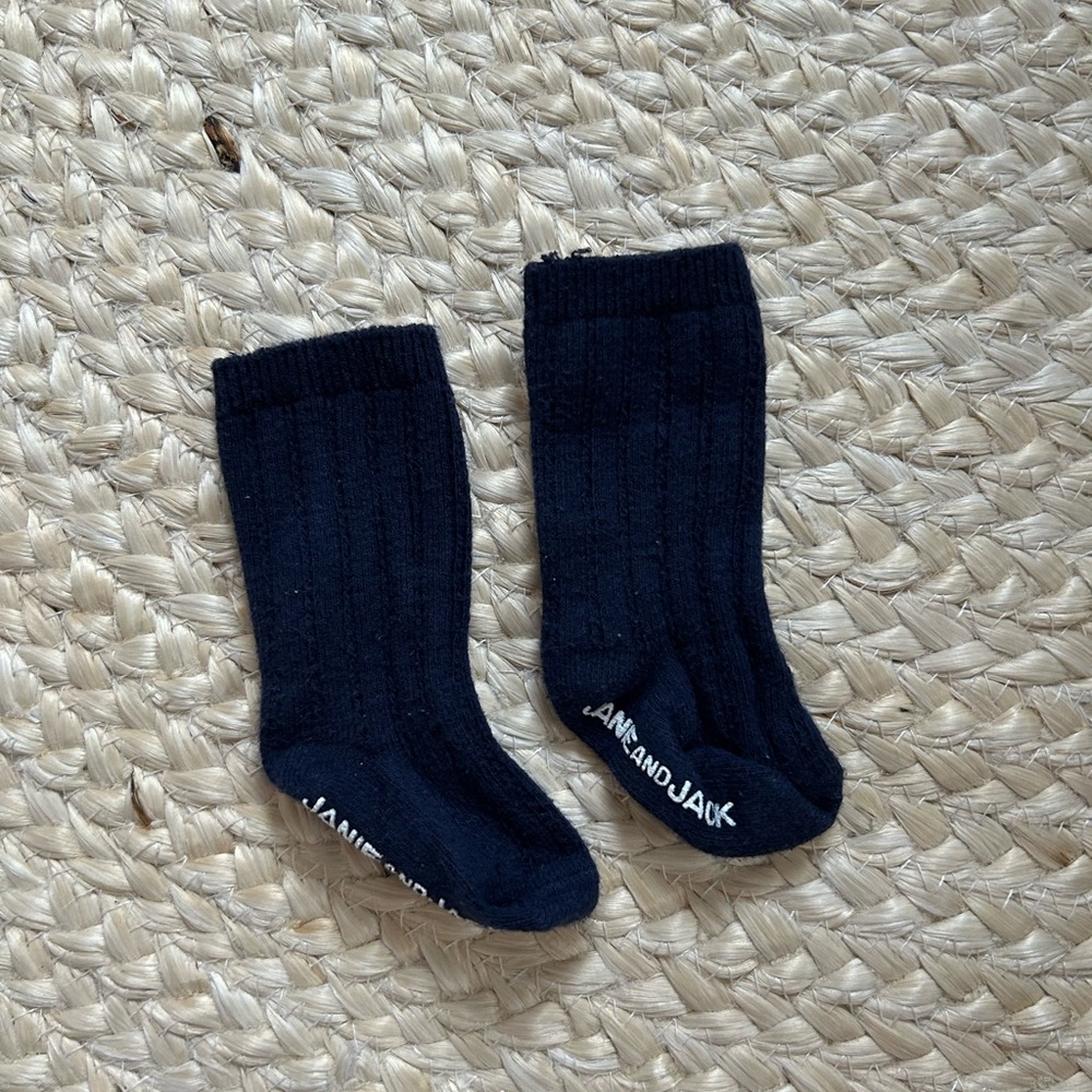 Janie and jack knee high baby girl knit socks navy blue  3-6 months